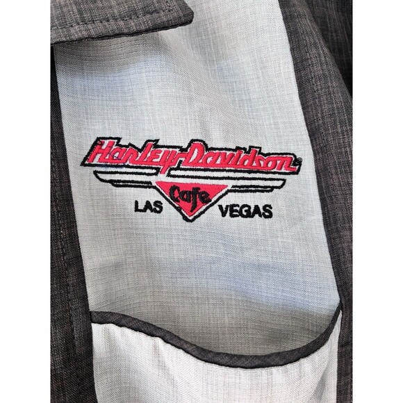 Harley Davidson Cafe Las Vegas Mens Large Shirt Button Up Gray Black Bowling - Picture 5 of 10